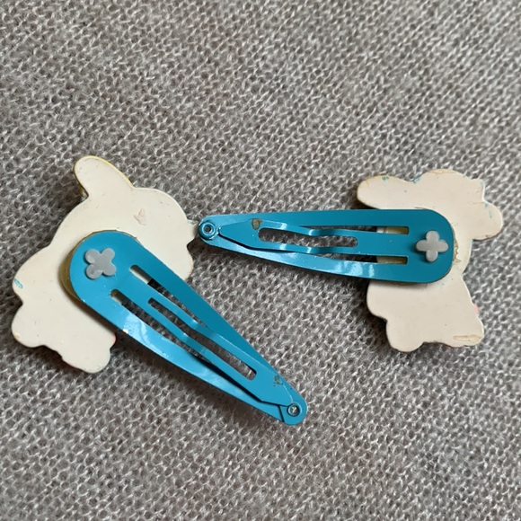 VINTAGE Set of 2 - Kids Bear Hair snap Clip Mini Barrette Blue Turquoise - Picture 4 of 6
